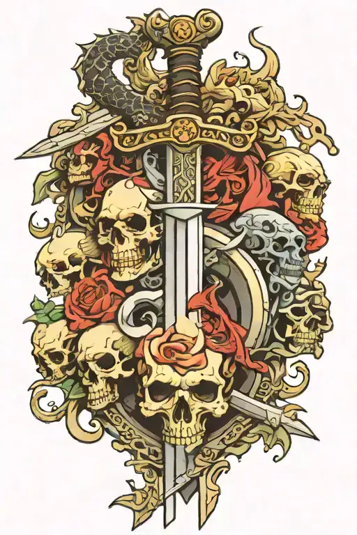 Sword Kept From Dragon And Skull Shaped Pommel Cutting Harmful Bonds