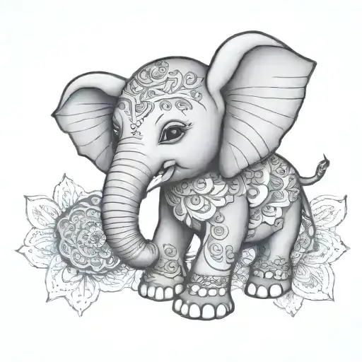 Baby Elephant With Mandala