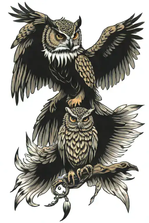 Owl Skul Tiger And Eagle Full Hand Holding
