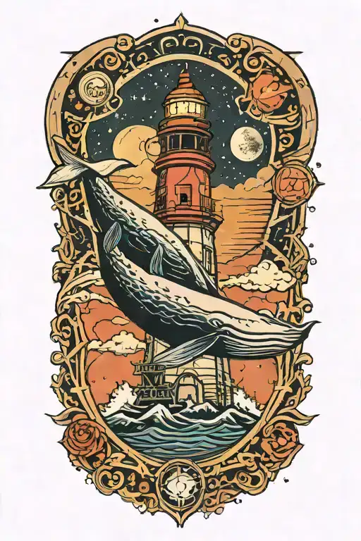 Lighthouse On Hunchback Whale In Space