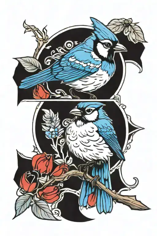 Bluejay Cardinal Raven Perched