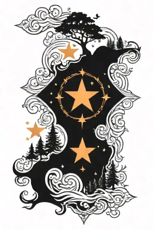 Star And Flow Diagram With Mystical Forest Scene