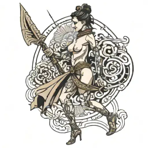 Nude Female Warrior Walking