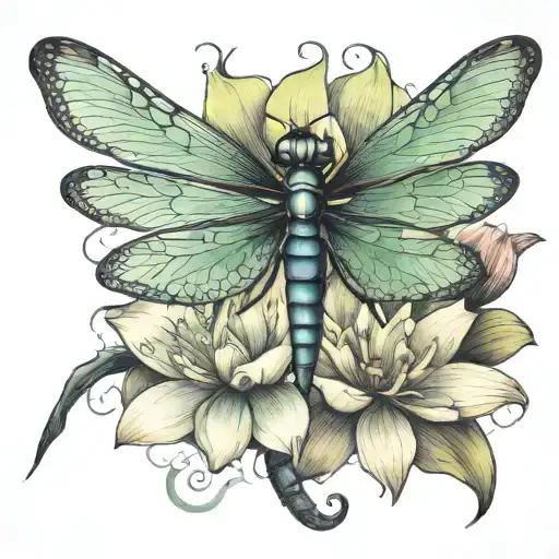 Dragonfly With Lotus Flower Blooming