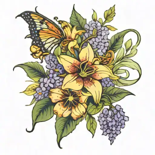 Tiger Lily Sunflowers And Lilacs Intertwined