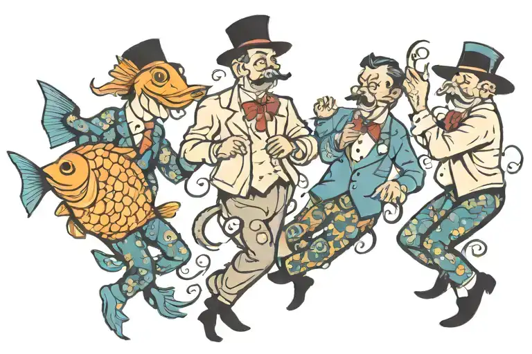 Three Gentleman Between Fish Dancing