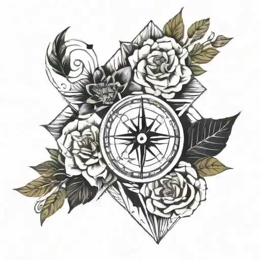 Simple Half Compass Flowers Geometric Mountains