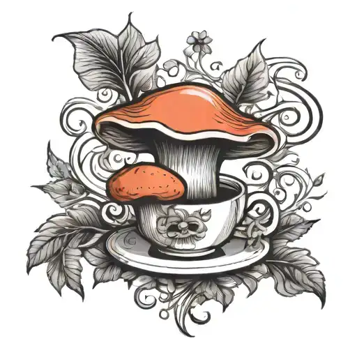 Mushroom And Coffee Cup Surrounded