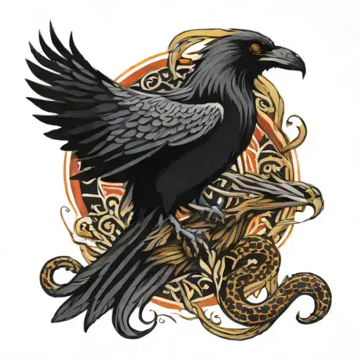 Wolf Raven And Snake Intertwined