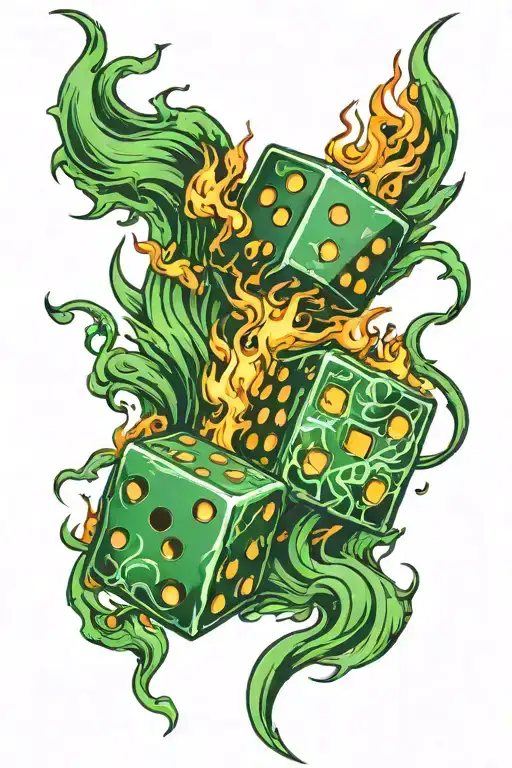 Two Dice In Flames In A Black And Green Scheme