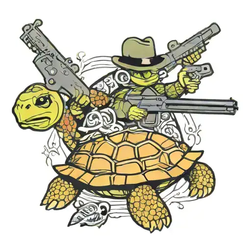Letter B With Turtle Holding A Gun