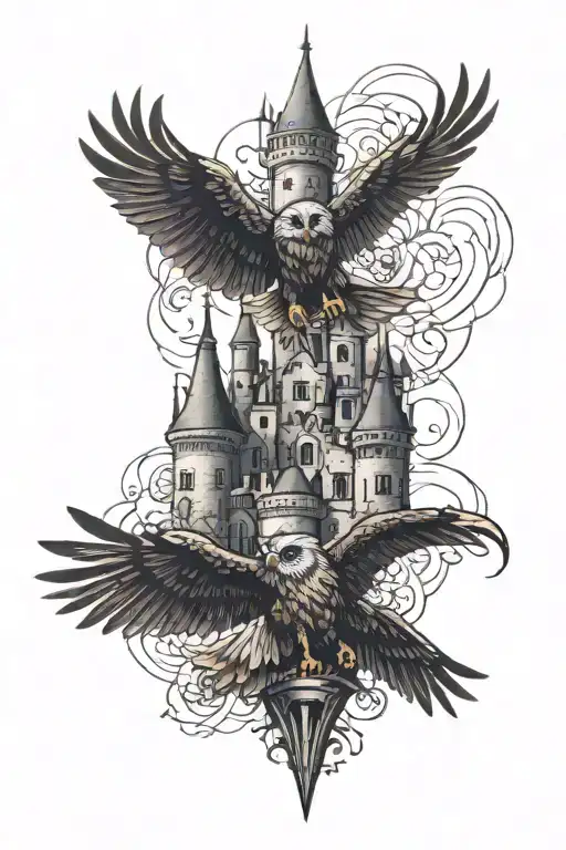 A Castle An Eagle And An Owl
