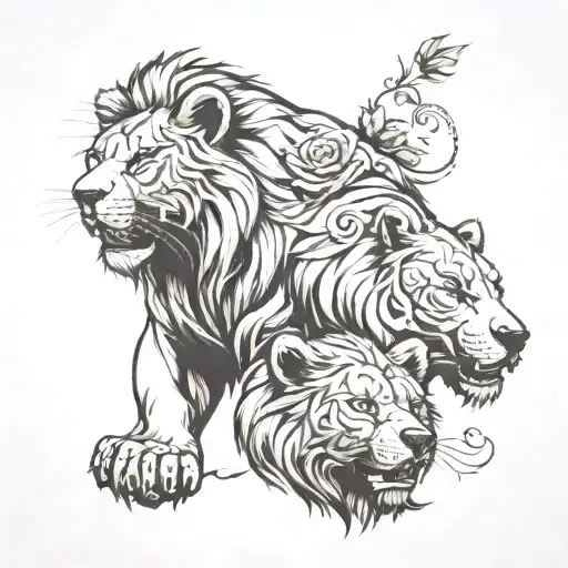 Female Lion And Male Bear