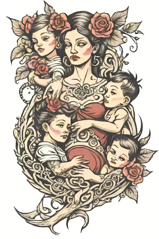 Tattoo For A Mother With Two Children A Boy And Girl