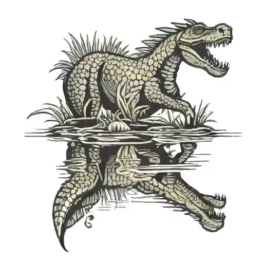 Horse Drinking Water From River With A Reflection Of A Alligator