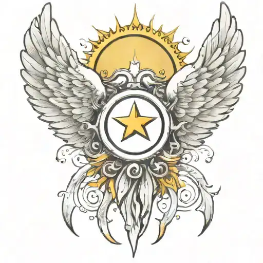 Angel Wings With Sun And Star
