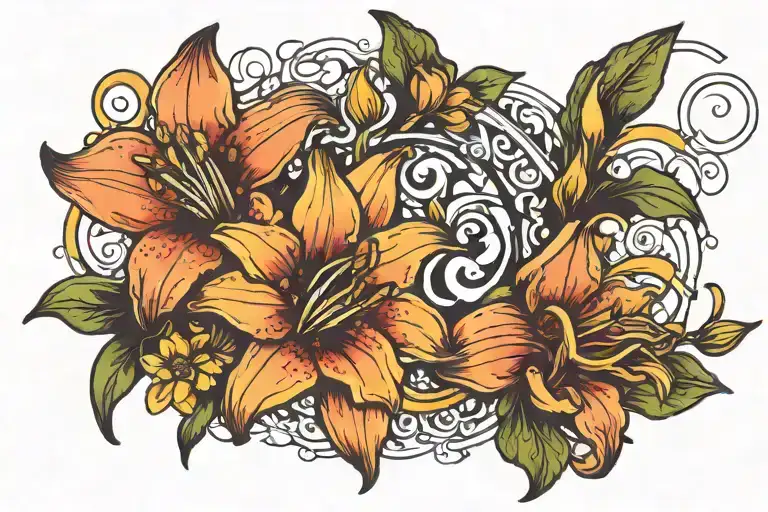 Lily And Daffodils Around Writing Going