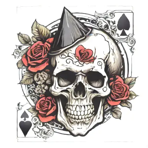 Skull With A Dead Garden Around And A Card Ace Of Spades