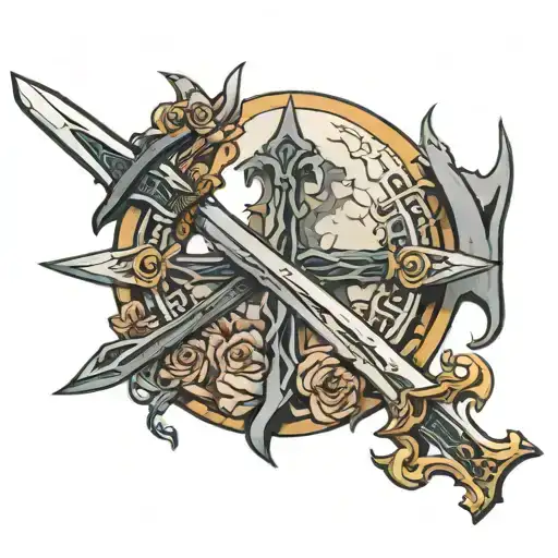 Two Swords That Cross On A Cross And On Top Between Them The Moon