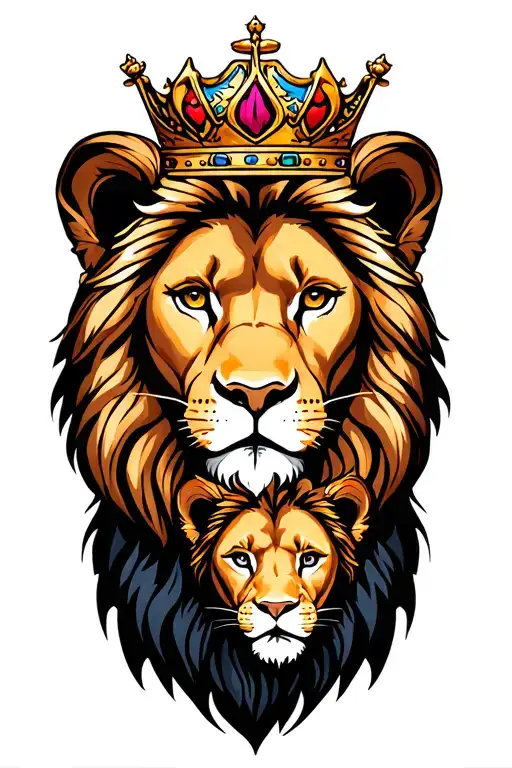 Mom And Son Lion Wearing A Crown