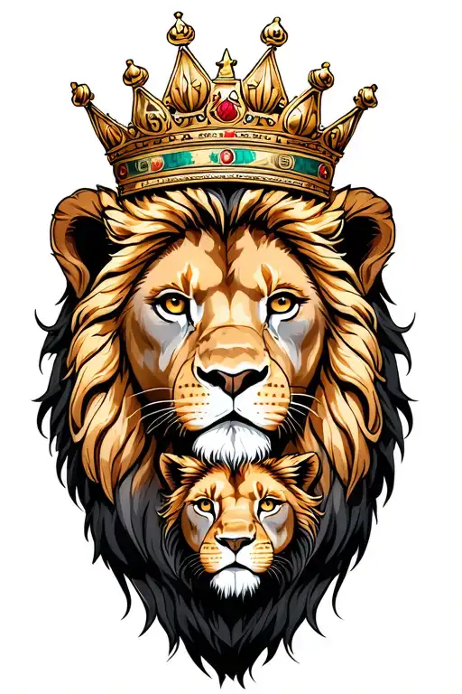 Mom And Son Lion Wearing A Crown Made Of Money