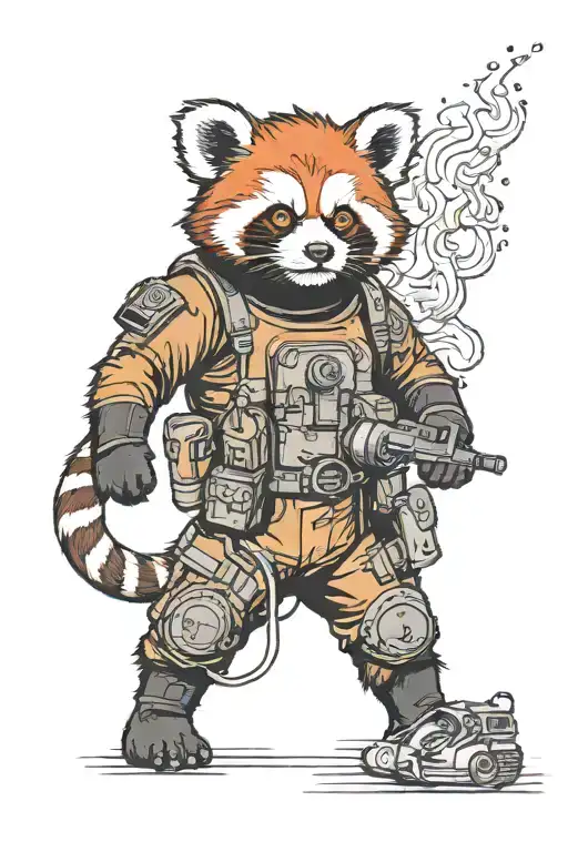 Sexy Red Panda Wearing A Bomb Suit With Explosion In The Background