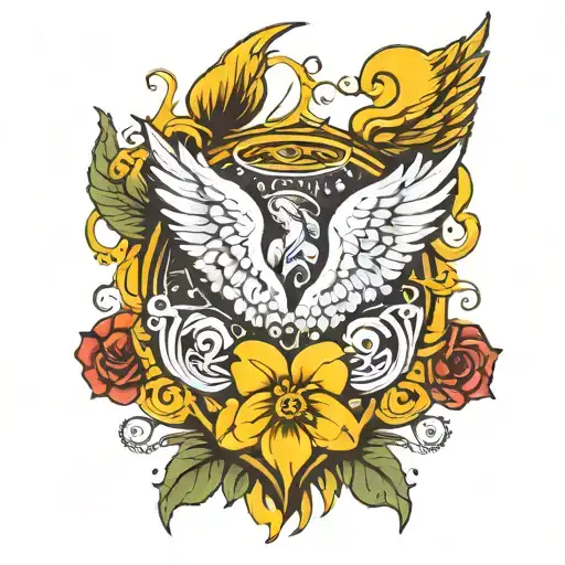 Yellow Heart With Angel Wings Flying