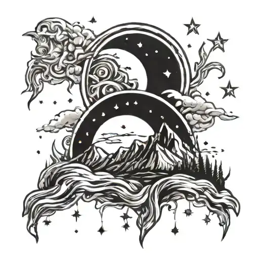 Mountain Sun Moon Stars Forming