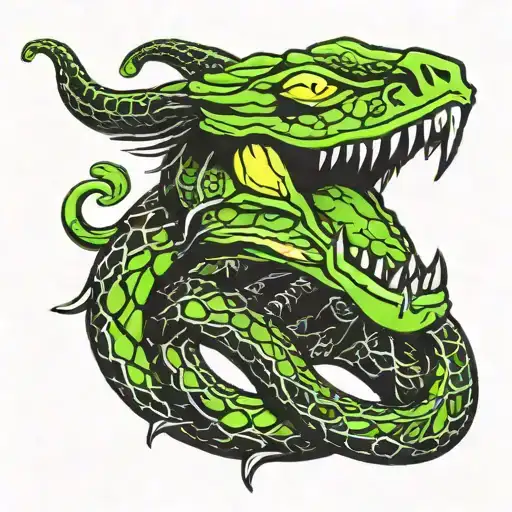 Snake Head In Neon Green And Black