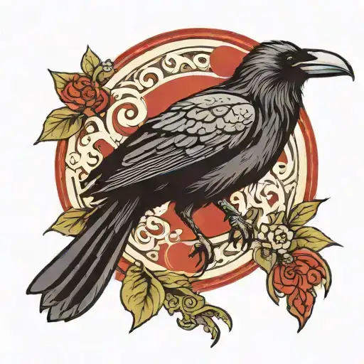 3 Legged Raven With Red Circle Background