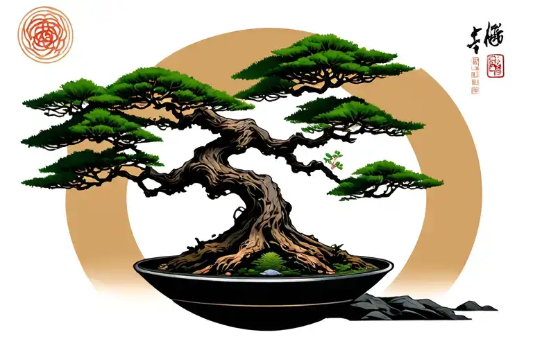 Ikigai 4 Circle Tatoo With Bonsai Tree