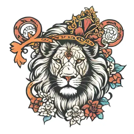 Feminine Lion With Cross And Cardinal