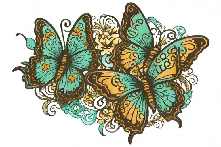 Turquoise Butterflies With Hip Pen Wording Saying Slut