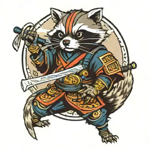 Raccoon Samurai Warrior