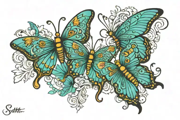 Turquoise Butterflies With The Word Slut