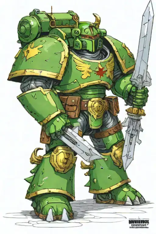 Warhammer 40K Salamanders Heavy Power Armor Posing With Greatsword