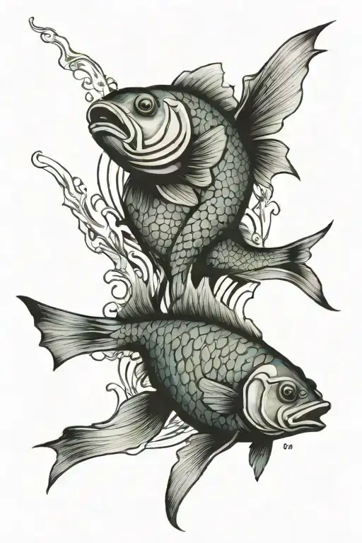 2 Fish On Shoulder And Water On Forearm And Shoulder