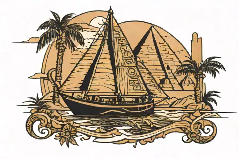 Egyptian Boat Pyramid In The Background River Nile