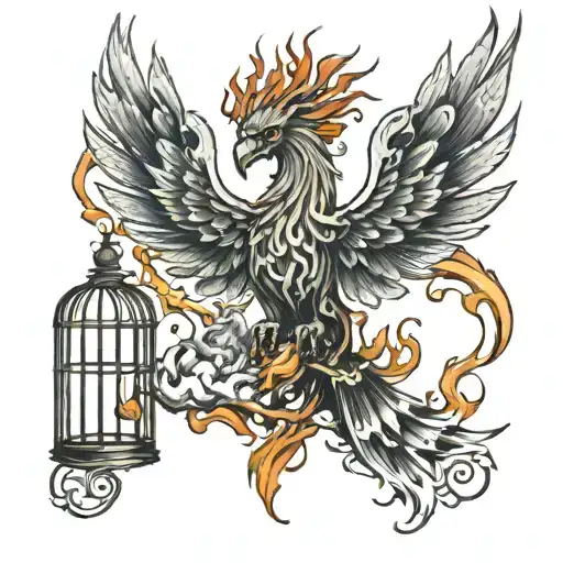 Phoenix Emerging From A Cage Fire And Date