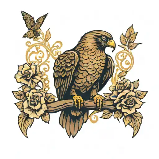 Brown Gold Falcon Standing On Skull