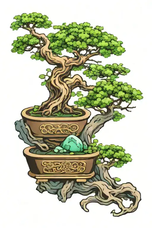 Bonsai Tree With Jade Stone In The Middle