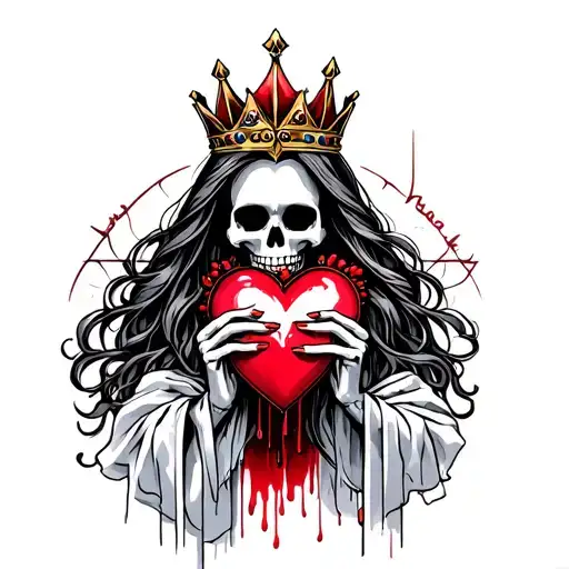 Skeleton Queen With Crown Offering A Bleeding Heart