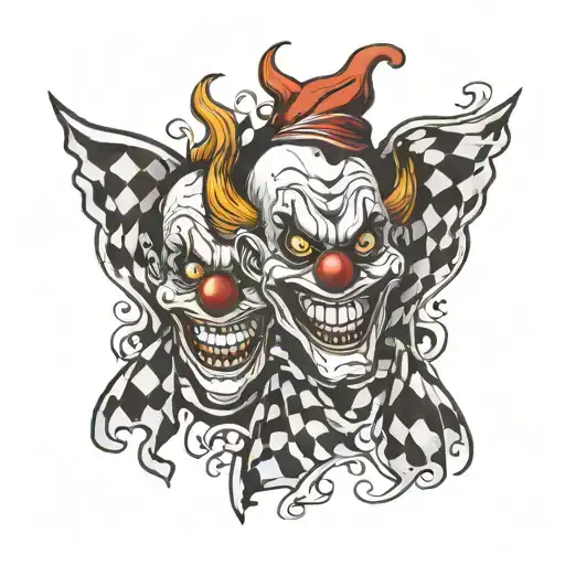 Evil Clown Faces With Checkered Flags And Wings