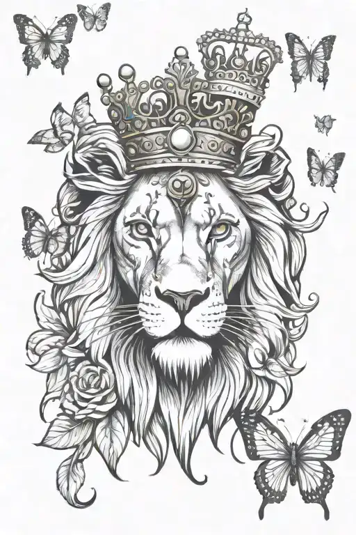Lion With Crown And Butterflies