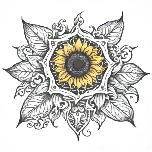 Dog Paw Print And Sunflower Surrounded