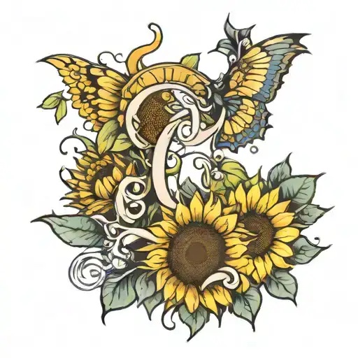 Letter C And Sunflower Bouquet Wrapped