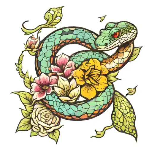 Snake And Colorful Flowers Wrapped