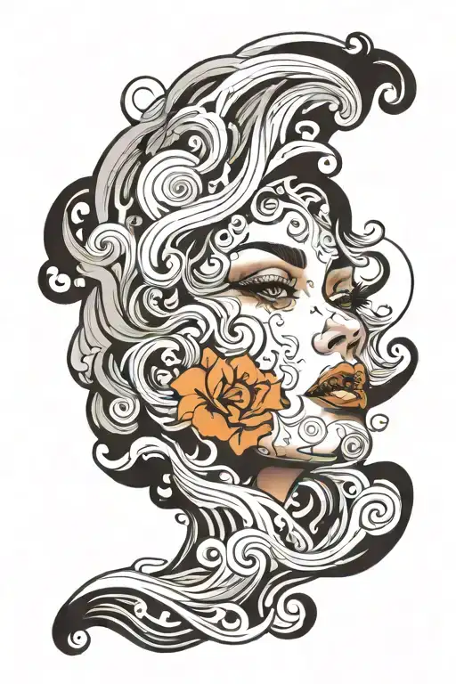 Abstract Waves And Woman Face