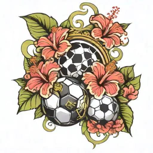 Hibiscus Flowers With A Soccer Ball Surrounded