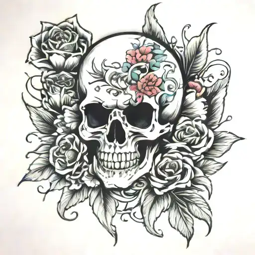 A Skull Wearing Ballet Shoes Surrounded By Vibrant Flowers